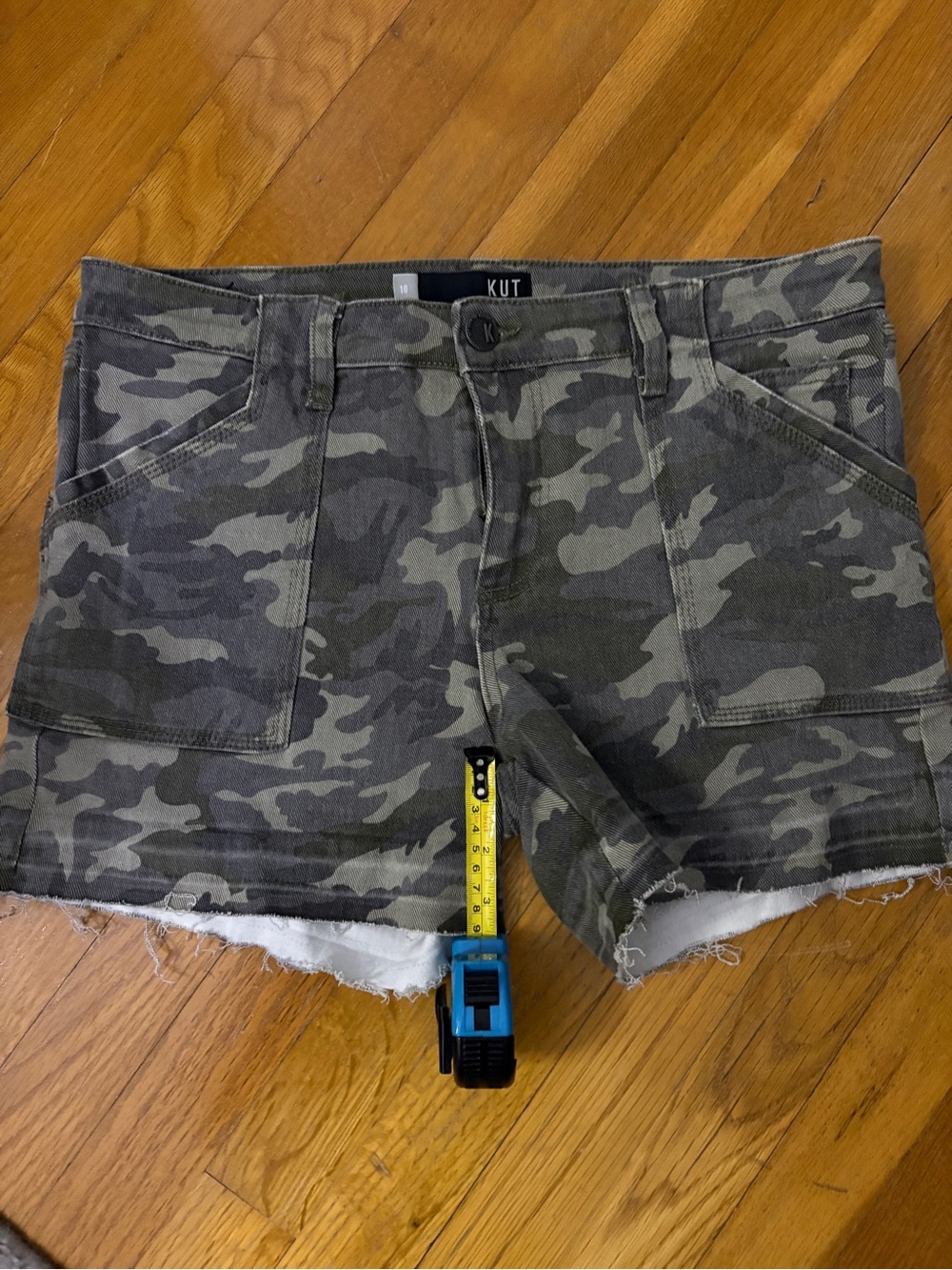 Kut from the Kloth Olive & Gray Camo Denim Utility Shorts